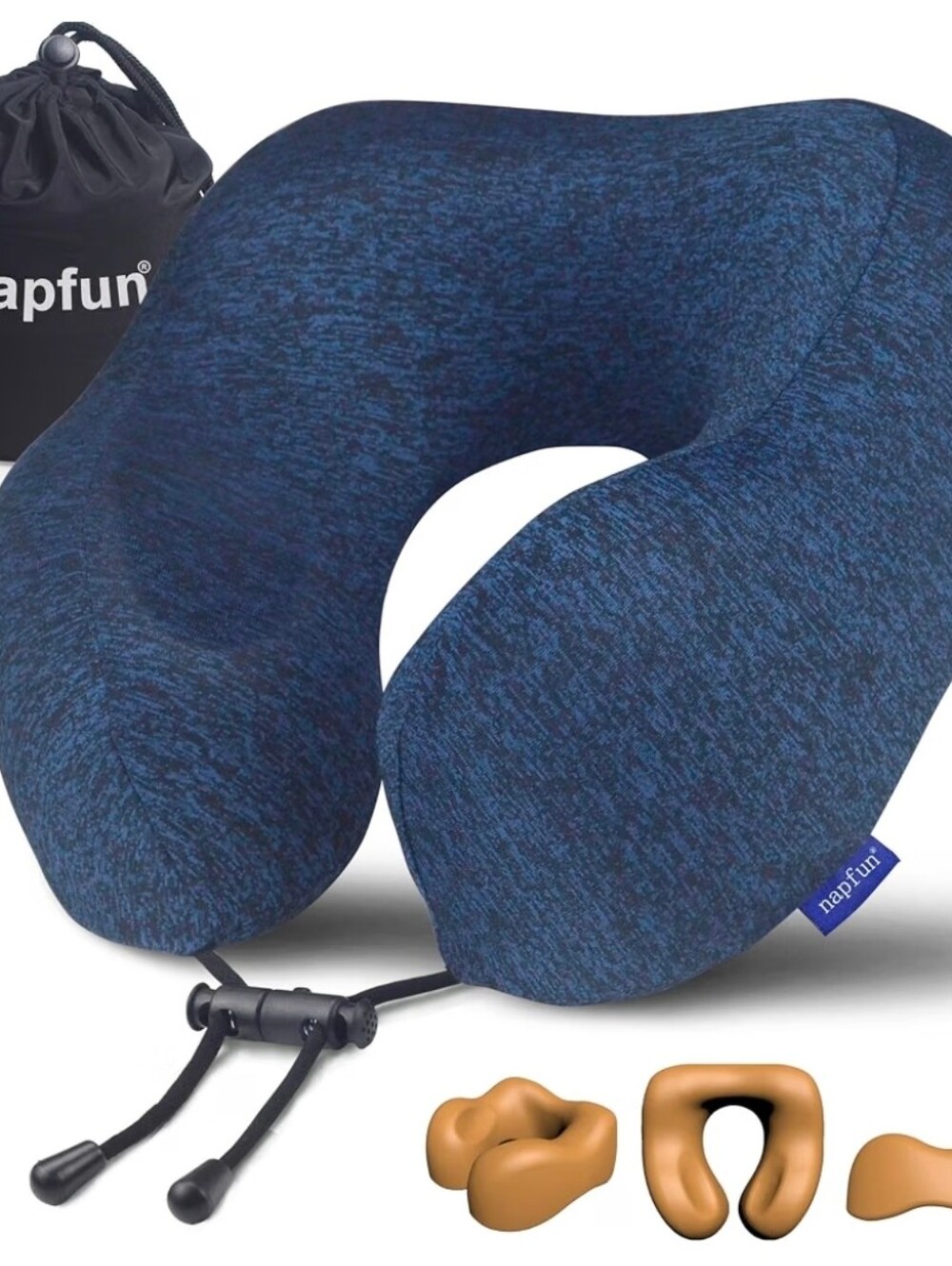 Napfun Neck Pillow for Travel, Memory Foam Airplane Pillow, Full Dark Blue